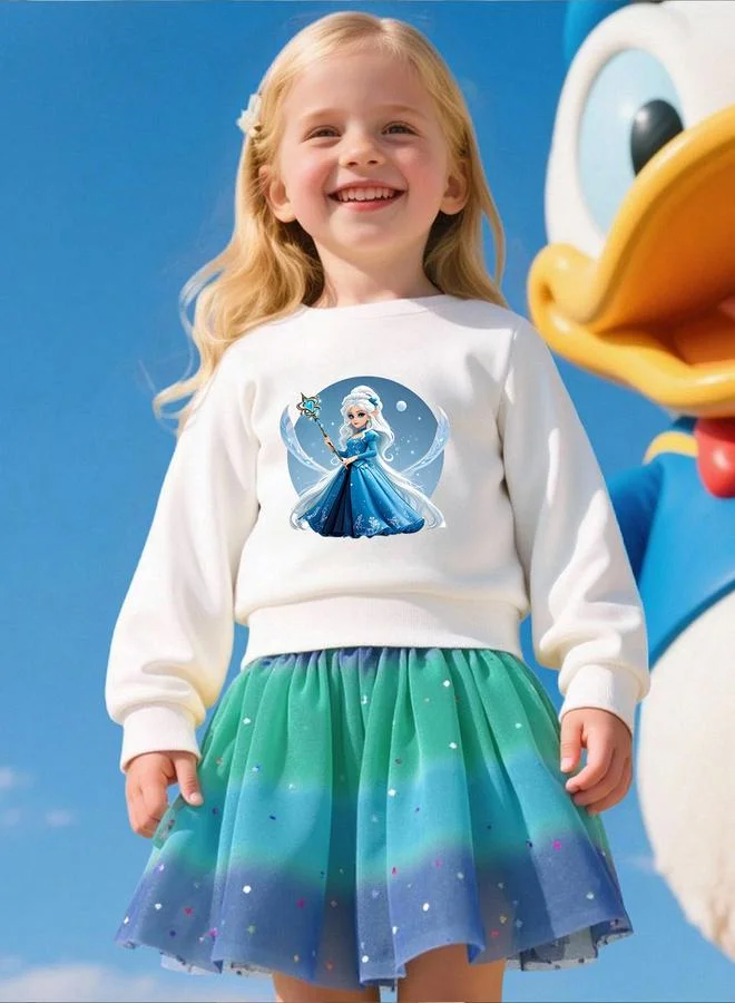 تايك تو طقم سويت شيرت بناتي بطبعة أميرة مع تنورة